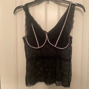 Chic Black Lace Chemise with White Accents